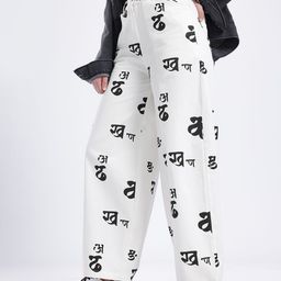 glitchez Women Mid-Rise Typography Print Pure Cotton Baggy Fit Wide Leg Trousers-image-36