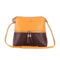 Lavie Tassel Dome Ochre Polyester Color Block Sling Handbag-picture-1