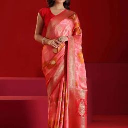 Libas Art Peach Printed Saree With Unstitched Blouse-image-31