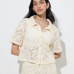 LOV by Westside Off-White Floral Lace Design Cotton Shirt-image-45