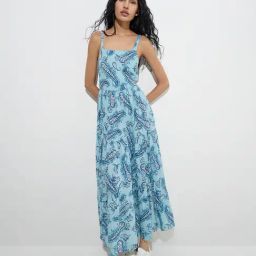 Bombay Paisley by Westside Blue Paisley Print A-Line Dress with Jacket-image-62