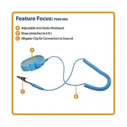 Global Statclean System Fabric Anti-Static (ESD) Wristband with Grounding Cord Blue (Pack of 2) image 4