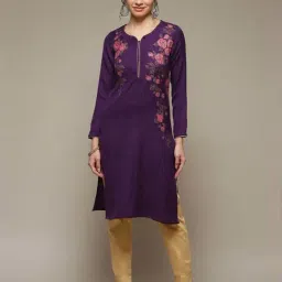 Rangriti Purple Straight Fit Printed Kurta-image-73