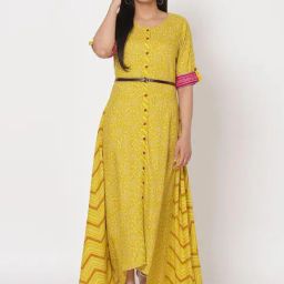 Rangriti Green Printed Assymetrical Dress-image-25