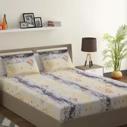 Swayam Veda Printed Yellow 144 TC Cotton King Bedsheet with 2 Pillow Covers-image-71