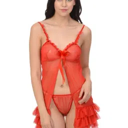 Mod & Shy Orange Babydoll With G String-image-0