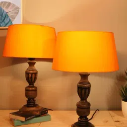 Homesake Orange & Brown Wood Signature Rustic Table Lamp - Set of 2-47
