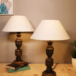 Homesake White & Brown Wood Signature Rustic Table Lamp - Set of 2-36