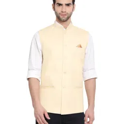 VASTRAMAY Cream Cotton Straight Fit Nehru Jacket-picture-31