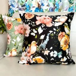 TARA Sparkling Homes Printed Black Satin Cushion Cover -  Set of 2-9