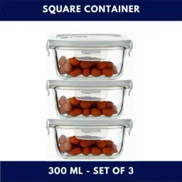 Femora Borosilicate Glass Square Containers with Air Vent Lid (300 ml) - Set of 3-image-22