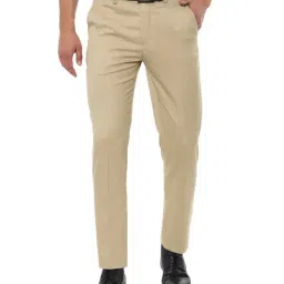 Louis Philippe Beige Slim Fit Flat Front Trousers-picture-10