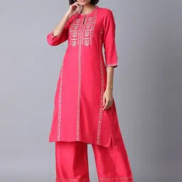 W Pink Embroidered Straight Kurta-picture-29
