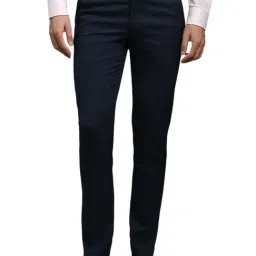 Louis Philippe Navy Blended Slim fit Solid Trousers-image-75