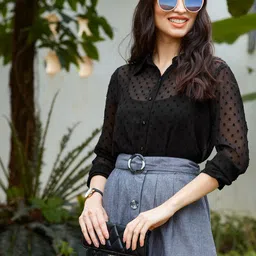 SASSAFRAS Black Dobby Sheer Boxy Shirt-image-31