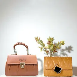 CLARIS JAMES Women Pack of 2 Textured Structured Quilted Satchel Bags-54