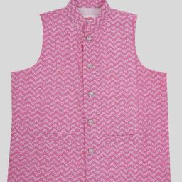 Little Bansi Boys Pink Regular Fit Printed Nehru Jacket-image-92