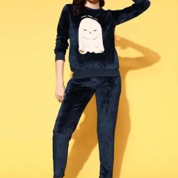 Sweet Dreams Navy Applique Work Night Track Suit-image-2