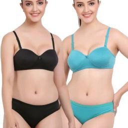 AROUSY Black & Blue Cotton Bra Panty Set - Pack Of 2-image-99
