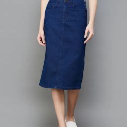 Code by Lifestyle Blue Cotton Midi Skirt-image-25