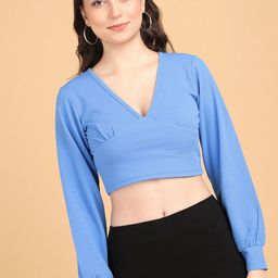 Popwings Women V-Neck Blouson Crop Top-image-82