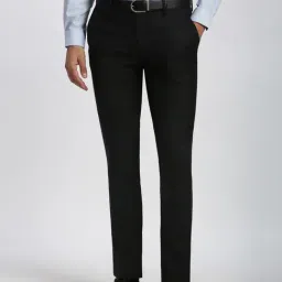 Peter England Black Slim Fit Checks Trousers-image-87