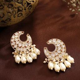 Priyaasi Chand Shape Kundan Pearl Earrings-image-86