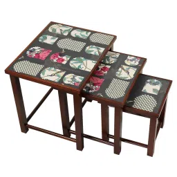 India Circus by Krsnaa Mehta Signature Windows Printed Black Teak Wood Nesting Table - Set of 3 image 2