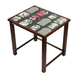 India Circus by Krsnaa Mehta Signature Windows Printed Black Teak Wood Nesting Table - Set of 3 image 3