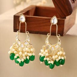 Priyaasi Kundan Green Beads Chandbali Earrings-picture-47
