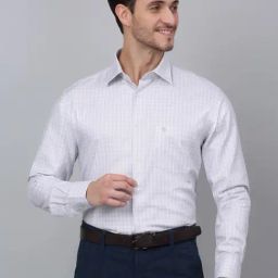Cantabil Grey Cotton Regular Fit Checks Shirt-image-82