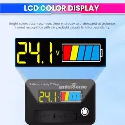 amiciSense Battery Capacity Indicator with Type-C and USB Output Port for Mobile Charging DC 8-30 V image 3