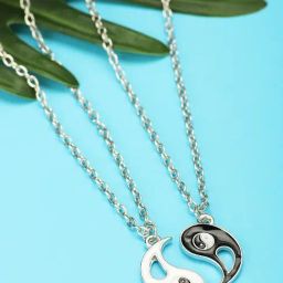 Peora Stainless Steel Yin Yang Puzzle Matching Pendant Couples Necklace Chain - Set of 2-image-4