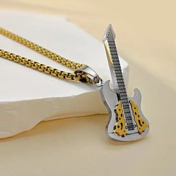 Peora Silver & Gold-Plated Guitar Shape Stylish Pendant Chain Necklace-image-30