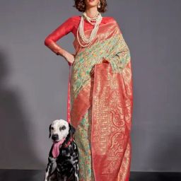Odette Green Cotton Blend Woven Design Saree with Unstitched Blouse Piece-image-92