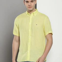 Tommy Hilfiger Yellow Linen Regular Fit Shirt-picture-8