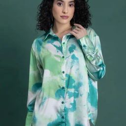 Lounge Dreams Green Printed Shirt-image-7