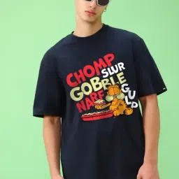 Bewakoof Official Garfield Merchandise Blue Oversized Graphic T-Shirt-picture-42