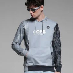 Jack & Jones Grey Cotton Regular Fit Abstract Hooded Sweatshirt-image-86