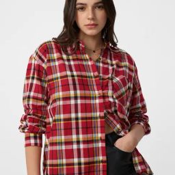 The Souled Store Red Cotton Boyfriend Fit Plaid Casual Shirt-picture-22