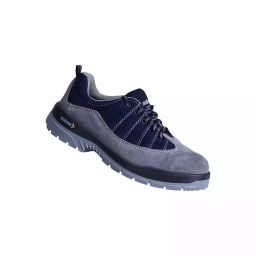 Mallcom Steel Toe Safety Shoes Low Ankle PU Sole Grey & Blue Suede Split Leather Size UK 8-16