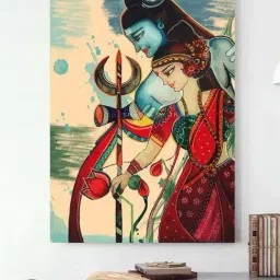 Art Street Engineered Wood Lord Shiva With Parvati Stretched Canvas Painting-image-25