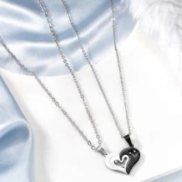 Peora Stainless Steel Love Heart CZ I Love You Puzzle Matching Couple Pendant Necklace-image-6