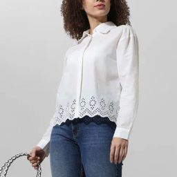 Only White Cotton Self Design Crop Shirt-picture-33