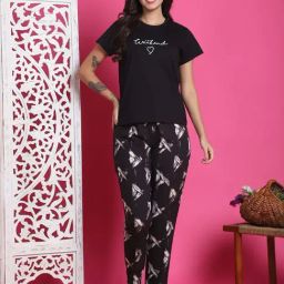 Boston Club Black Printed Top With Pyjamas-picture-3