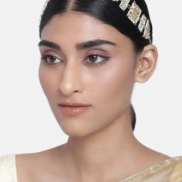 Peora Gold-Plated Traditional White Kundan Studded Sheeshphool Mathapatti-image-71