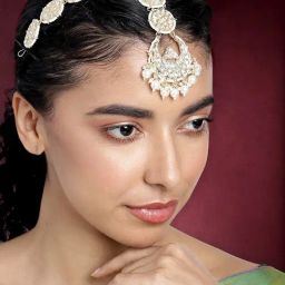 Peora Gold Plated White Kundan Studded Sheeshphool Maangtikka Ethnic Fashion Jewellery for Women-image-47