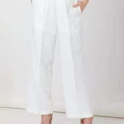 Zink London White Regular Fit Formal Trousers-image-3