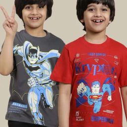 Kidsville Red & Grey Cotton Printed T-Shirt-image-44