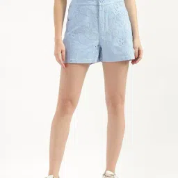 United Colors of Benetton Sky Blue Cotton Embroidered Shorts-picture-49